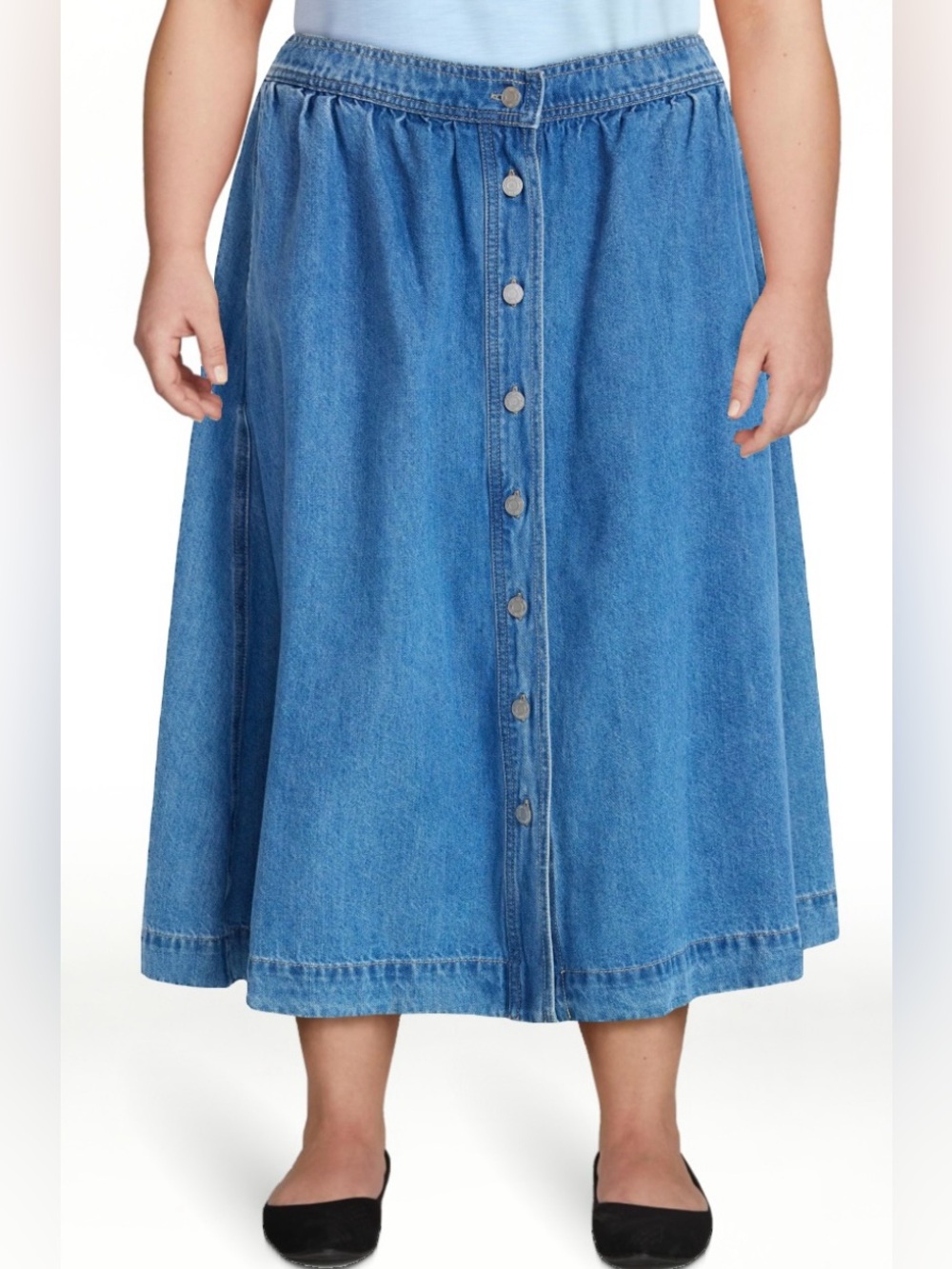 NWT Time and Tru Denim Midi Skirt XL 16-18 Button Front A-Line Medium Wash - Picture 2 of 9